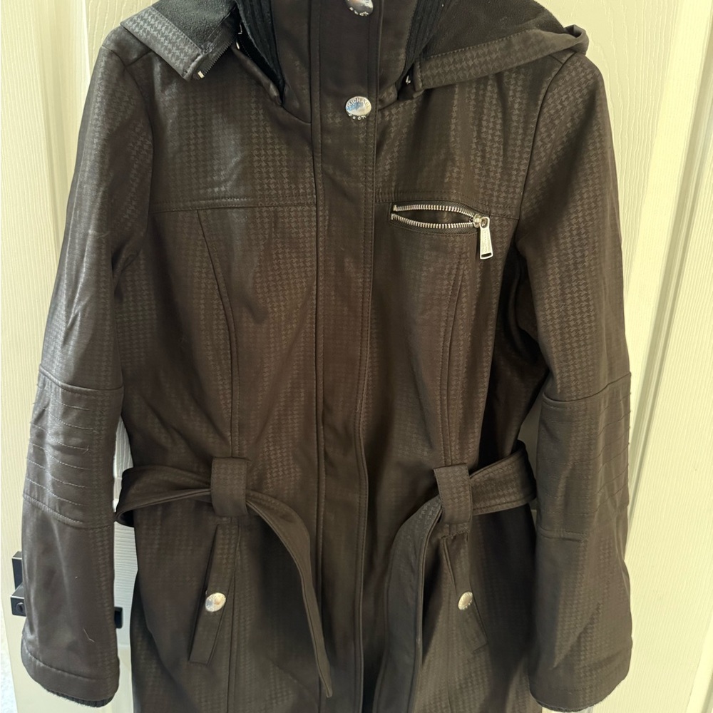 Black Michael Kors Fleece lined rain coat.